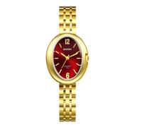 JewelryWe Women's Oval Gold Watch: Bar Arabic Numerals Scale Sunburst Dial Stainless Steel Strap Dainty Watches Analog Quartz Wristwatch