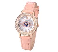 JewelryWe Women's Rhinestone Leather Watch: Bohemian Analog Quartz Round Wristwatch Stylish Bracelet Watches for Ladies
