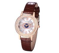JewelryWe Women's Rhinestone Leather Watch: Bohemian Analog Quartz Round Wristwatch Stylish Bracelet Watches for Ladies