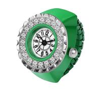 JewelryWe Women's Ring Watch, Fashion Diamond Finger Watch, Elastic Ring Watch, Analog Quartz Finger Watch, Cute Digital Dials Easy to Read for Various Finger Sizes, green