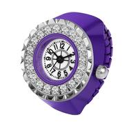 JewelryWe Women's Ring Watch, Fashion Diamond Finger Watch, Elastic Ring Watch, Analog Quartz Finger Watch, Cute Digital Dials Easy to Read for Various Finger Sizes, berry