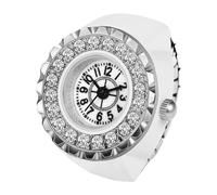 JewelryWe Women's Ring Watch, Fashion Diamond Finger Watch, Elastic Ring Watch, Analog Quartz Finger Watch, Cute Digital Dials Easy to Read for Various Finger Sizes, white