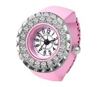 JewelryWe Women's Ring Watch, Fashion Diamond Finger Watch, Elastic Ring Watch, Analog Quartz Finger Watch, Cute Digital Dials Easy to Read for Various Finger Sizes, pink