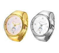 JewelryWe Women's Ring Watch Finger Watch Analogue Quartz Watch Elastic Ring Band Watch Ring Gift for Girls Black White Red Pink, Triangle scale - set of 2