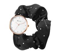 JewelryWe Womens Scrunchies Quartz Watches: Black Elegant Beautiful Soft Wristband Analog Student Elastic Casual Bracelet Hair Scrunchy Strap Expansion Band Wristwatch