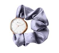 JewelryWe Womens Scrunchies Quartz Watches: Gray Elegant Beautiful Soft Wristband Analog Student Elastic Casual Bracelet Hair Scrunchy Strap Expansion Band Wristwatch