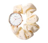 JewelryWe Womens Scrunchies Quartz Watches: White Elegant Beautiful Soft Wristband Analog Student Elastic Casual Bracelet Hair Scrunchy Strap Expansion Band Wristwatch