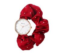 JewelryWe Womens Scrunchies Quartz Watches: Wine Red Elegant Beautiful Soft Wristband Analog Student Elastic Casual Bracelet Hair Scrunchy Strap Expansion Band Wristwatch