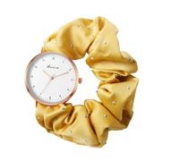 JewelryWe Womens Scrunchies Quartz Watches: Yellow Elegant Beautiful Soft Wristband Analog Student Elastic Casual Bracelet Hair Scrunchy Strap Expansion Band Wristwatch