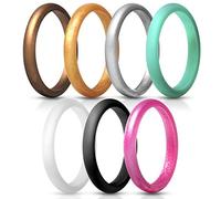 JewelryWe Women's Silicone Ring,Pack of 7 Glossy Silicone Stacking Rings Thin Wedding Bands Anniversary Promise Rings(Size N 1/2)