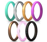 JewelryWe Women's Silicone Ring,Pack of 7 Glossy Silicone Stacking Rings Thin Wedding Bands Anniversary Promise Rings(Size N 1/2)