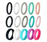 JewelryWe Women's Silicone Stacking Rings: 15 Packs Silicone Wedding Rings Engagement Rubber Band Stacking Ring Set for Lover Friends Fitness Outdoor Sports