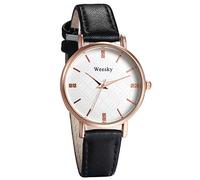 JewelryWe Womens Simple Analog Round Quartz Watch PU Leather Casual Wristwatch,Black