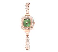 JewelryWe Women's Square Bracelet Watch: Ladies Vintage Green Full Diamond Quartz Analog Adjustable Strap Timepiece Wrist Watch