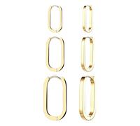 JewelryWe Women's Square Hoop Earrings: 3-Pair Set 18K Plated Stainless Steel U-shaped Earring Lightweight Oval Huggie Hoop Geometric Minimalist Rectangle Hoops