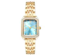 JewelryWe Women's Square Quartz Watch: Ladies Gold Analog Elegant Vintage Solid Sparkling Bling Small Stainless Steel Bracelet Wristwatch