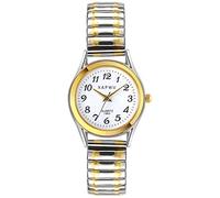 JewelryWe Women's Ultra Thin Easy Reader Watch with Elastic Strap Golden/Silver Tone Stretch Band Watches, gold-silver strap white dial - 6.3", (6.3in - 7.87in), dress