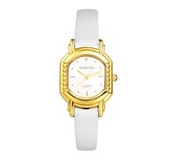 JewelryWe Women's Ultra-Thin Square Watch: Gold Case White Dial Analog Quartz Adjustable PU Leather Strap Casual Business Dress Wristwatch