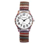 JewelryWe Women's Watch Boho Elastic Watches: Vintage Hippie Ethnic Style Analogue Quartz Wrist Watch Women's Stainless Steel Stretch Bracelet Casual Watch with Pull Strap and Ultra Clear Large