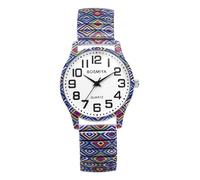 JewelryWe Women's Watch Boho Elastic Watches: Vintage Hippie Style Checked Print Analogue Quartz Wrist Watch Women's Stainless Steel Stretch Bracelet Casual Watch with Pull Strap and Ultra Clear Large