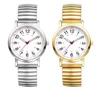 JewelryWe Women's Watch Elastic Watch with Pulse Calculation 12/24H Large Numbers Display Analogue Quartz Wrist Watch Women's Stainless Steel Stretch Bracelet Heart Rate Monitor Nurse Watch with Heart