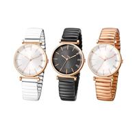 JewelryWe Women's Watch Elastic Watch Women's Classic Simple Analogue Quartz Wrist Watch Women Stainless Steel Stretch Bracelet Thin Watch with Pull Strap & Large Round Dial, Bar scale with