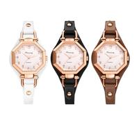 JewelryWe Women's Watch Leather Octagonal Watches Vintage Analogue Quartz Wrist Watch Ladies Girls Slim Leather Strap Small Watch with Octagonal Dial and Arabic Numeral Scale, PU Leather - Set of 3