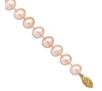 JewelryWeb 1/20 14ct Gold Filled 8 9mm Pink Nearround Freshwater Cultured Pearl Bracelet 19 Centimeters Link-Bracelet for Women