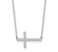 JewelryWeb 1.4mm 925 Sterling Silver Rhodium Plated CZ 16in. With 5 Centimeters Extension Sideway Religious Faith Cross Necklace 41 Centimeters Pendant-Necklace for Women