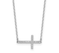 JewelryWeb 1.4mm 925 Sterling Silver Rhodium Plated CZ With 5 Centimeters Extension Sideway Religious Faith Cross Necklace 41 Centimeters Pendant-Necklace for Women