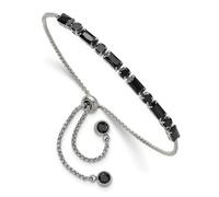 JewelryWeb 1.4mm Stainless Steel Polished Black CZ Simulated Diamond Adjustable Bolo Bracelet Link-Bracelet for Women