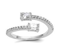 JewelryWeb 1.5 To 9mm Ss Rhodium Plated Polished Fancy Emerald-Cut CZ Simulated Diamond Bypass Ring Size 8 Band Style-Ring for Women