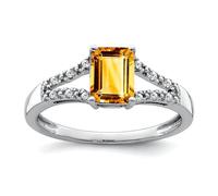 JewelryWeb 1.7 To 5.3mm 14ct White Gold Emerald-Cut Citrine and Diamond Ring Size 7 Band Style-Ring for Women