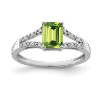JewelryWeb 1.7 To 5.3mm 14ct White Gold Emerald-Cut Peridot and Diamond Ring Size 7 Band Style-Ring for Women
