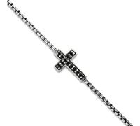 JewelryWeb 1.7mm 925 Sterling Silver Polished and Artisan Oxidized Black CZ Simulated Diamond Religious Faith Cross Bracelet 19 Centimeters Link-Bracelet for Women