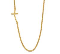 JewelryWeb 10.2mm 925 Sterling Silver Gold Plated Small Off set Sideways Curved Religious Faith Cross Necklace 48 Centimeters Pendant-Necklace for Women