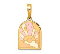 JewelryWeb 10.8mm 14ct Solid Yellow Gold Polished Multi Color Enamel Sunset and Celestial Moon Charm Pendant Necklace for Women