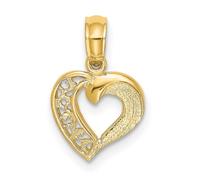 JewelryWeb 10mm 14ct Gold Open Love Heart Pendant Necklace With Cut Out Lace and Solid-Pendant for Women