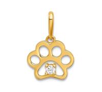 JewelryWeb 10mm 14ct Solid Yellow Gold Polished Cubic Zirconia Dog Cat Pet Paw Print Pendant Necklace-Pendant for Women