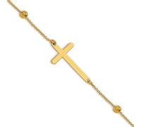 JewelryWeb 11.3mm 14ct Solid Yellow Gold Polished Sparkle Cut Religious Faith Cross and Beads Plus 3 Centimeters Extension Anklet 23 Centimeters- Anklet for Women