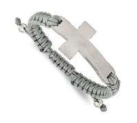 JewelryWeb 11mm Stainless Steel Brushed Polished Religious Faith Cross Grey Nylon Adjustable 7.5 27 Centimeters Bracelet Link-Bracelet for Women