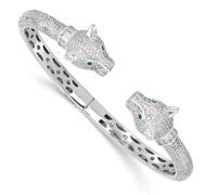 JewelryWeb 12.8mm 925 Sterling Silver Rhodium Plated Polished Cubic Zirconia Lioness Hinged Cuff Stackable Bangle Bracelet-Cuff-Bracelet for Women