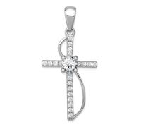 JewelryWeb 14.1mm 925 Sterling Silver Rhodium Plated Polished Fancy CZ Simulated Diamond Latin Religious Faith Cross Pendant Necklace-Pendant for Women