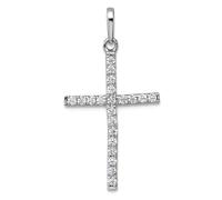 JewelryWeb 14.2mm 14ct White Gold Polished CZ Simulated Diamond Religious Faith Cross Pendant Necklace-Pendant for Women