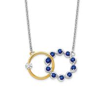 JewelryWeb 14.75mm 14ct Solid Gold Two tone Sapphire and Diamond 18in. Circles Necklace Pendant-Necklace for Women
