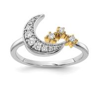 JewelryWeb 14ct Solid Gold Two tone Diamond Celestial Moon With 3 stars Ring Size 7 Band Style-Ring for Women