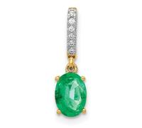 JewelryWeb 14ct Solid Yellow Gold Diamond and Oval Emerald Pendant Necklace-Pendant for Women