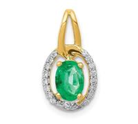 JewelryWeb 14ct Solid Yellow Gold Diamond and Oval Emerald Pendant Necklace-Pendant for Women