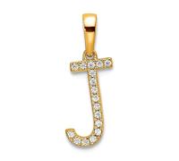 JewelryWeb 14ct Solid Yellow Gold Diamond Letter J Initial Pendant Necklace 16mm Long-Pendant for Women