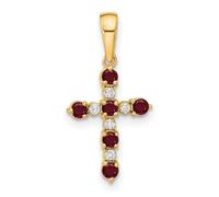 JewelryWeb 14ct Solid Yellow Gold Lab Created Ruby and Diamond Religious Faith Cross Pendant Necklace-Pendant for Women